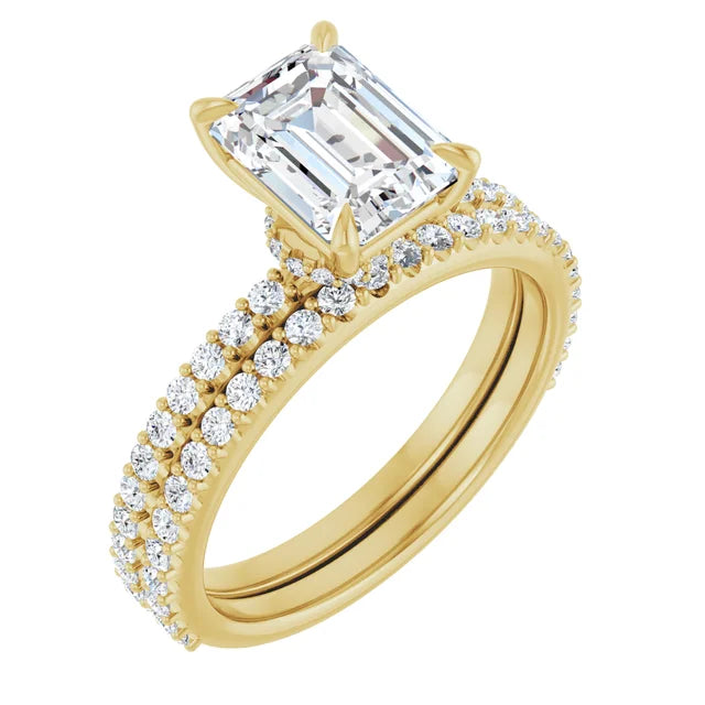 Emerald Yellow Gold Pave Moissanite Engagement Ring