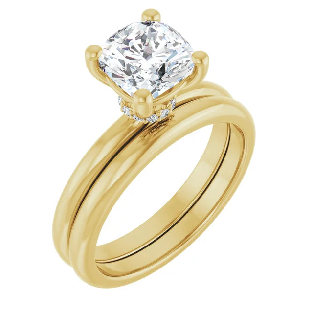 Cushion Low Hidden Halo Solitaire Engagement Ring