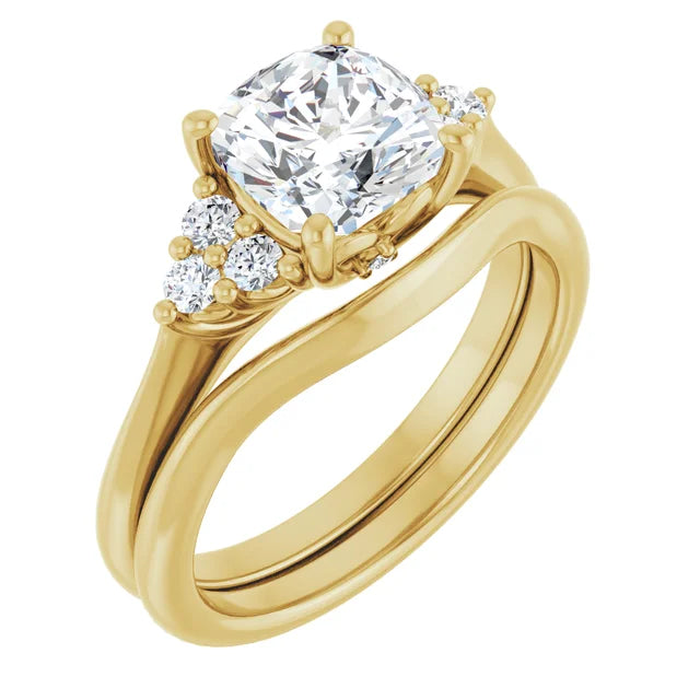 Cushion Yellow Gold Accent Style Moissanite Engagement Ring