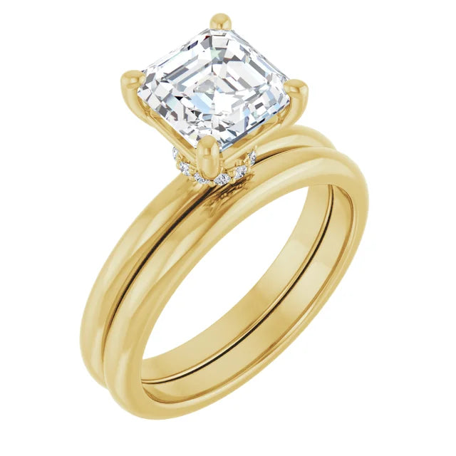 Asscher Yellow Gold Solitaire Moissanite Engagement Ring