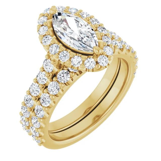 Marquise Yellow Gold Halo Moissanite Engagement Ring