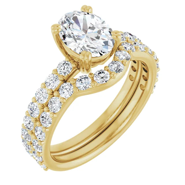 Oval Yellow Gold Pave Moissanite Engagement Ring