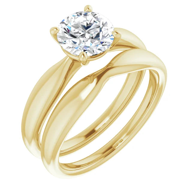 Round Brilliant Yellow Gold Solitaire Moissanite Engagement Ring