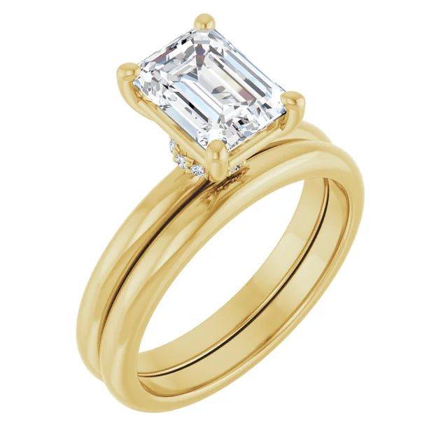 Emerald Yellow Gold Solitaire Moissanite Engagement Ring