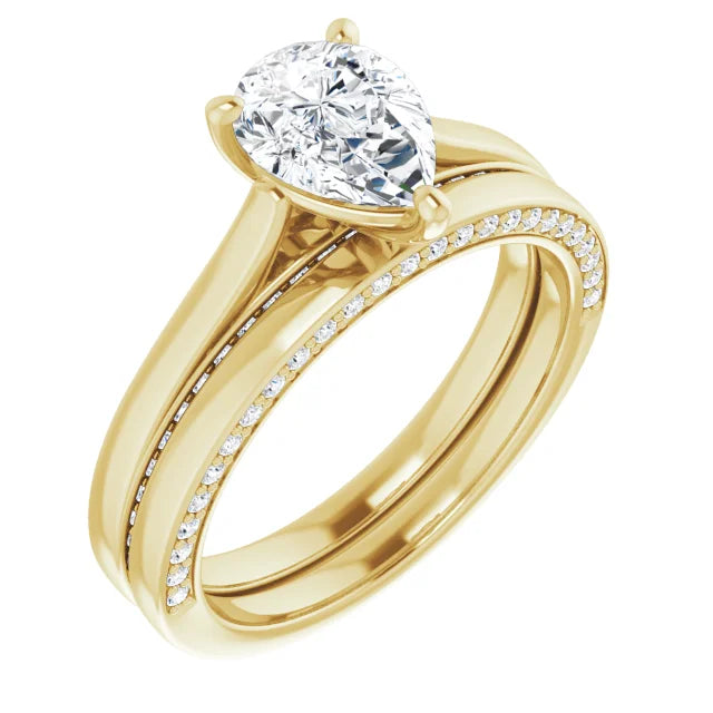 Pear Yellow Gold Solitaire Moissanite Engagement Ring