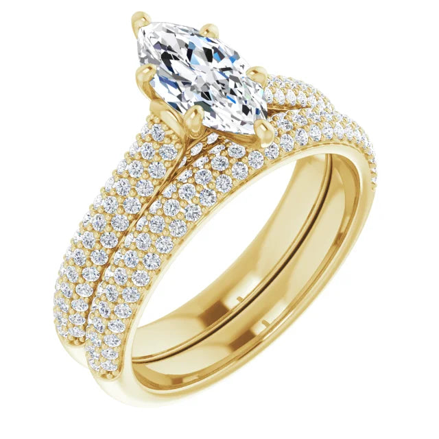 Marquise Yellow Gold Pave Moissanite Engagement Ring
