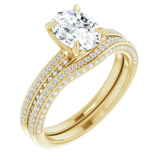Oval Yellow Gold Pave Moissanite Engagement Ring