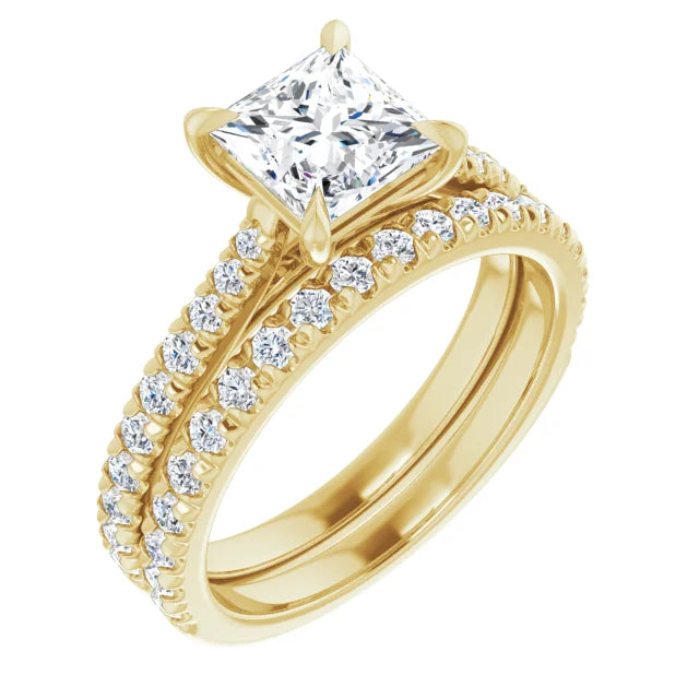 Princess Yellow Gold Pave Moissanite Engagement Ring