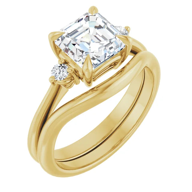 Asscher Yellow Gold Accent Moissanite Engagement Ring