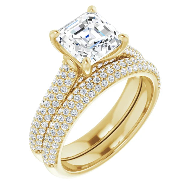 Asscher Yellow Gold Pave Moissanite Engagement Ring