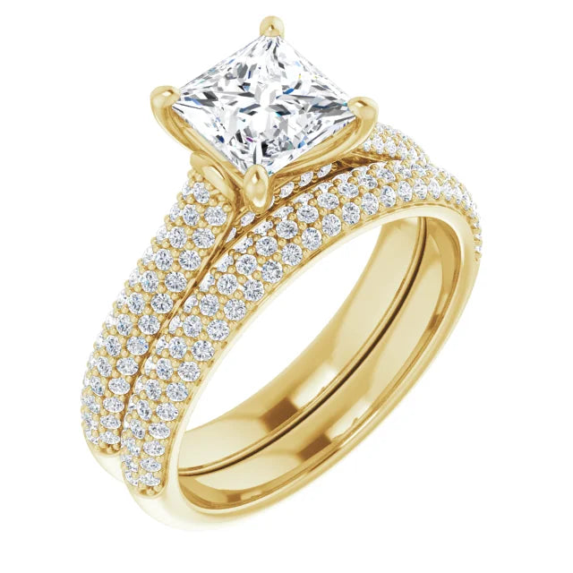 Princess Yellow Gold Pave Moissanite Engagement Ring