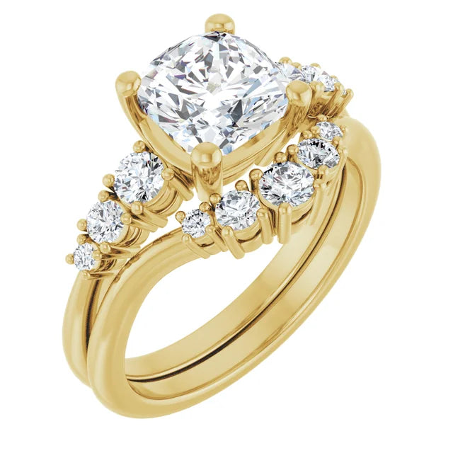 Cushion Yellow Gold Accent Moissanite Engagement Ring