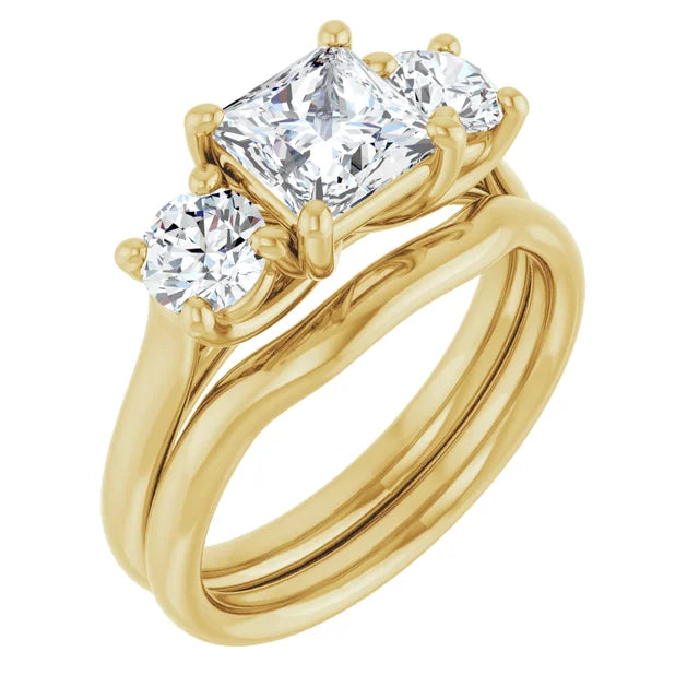 Princess Yellow Gold Tri Stone Moissanite Engagement Ring
