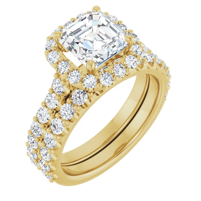 Asscher Yellow Gold Halo Moissanite Engagement Ring
