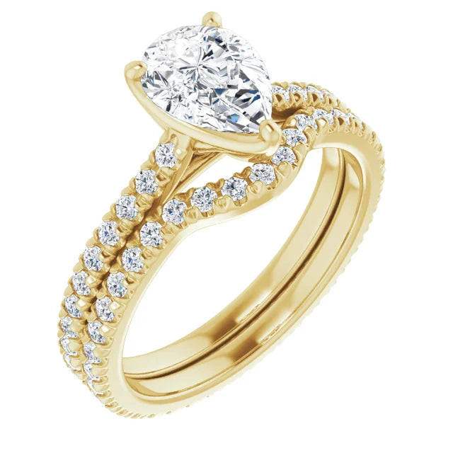 Pear Yellow Gold Pave Moissanite Engagement Ring