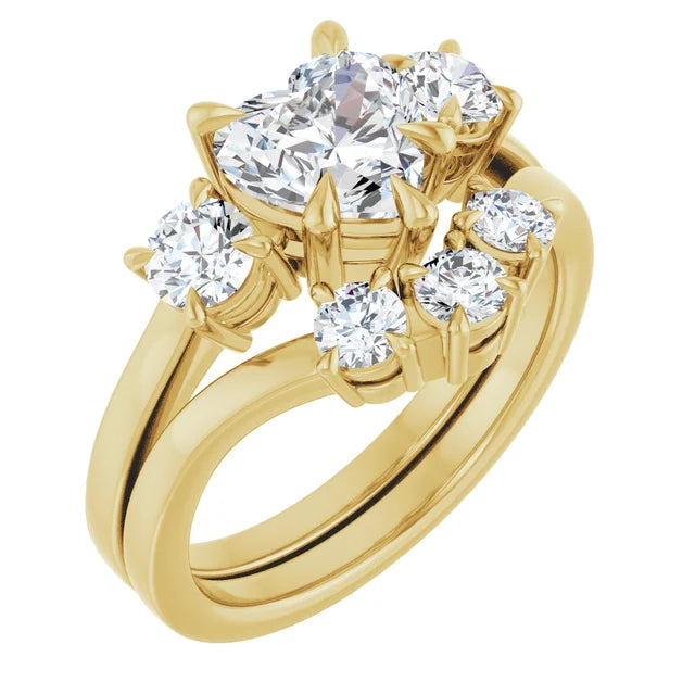 Heart Yellow Gold Tri Stone Moissanite Engagement Ring