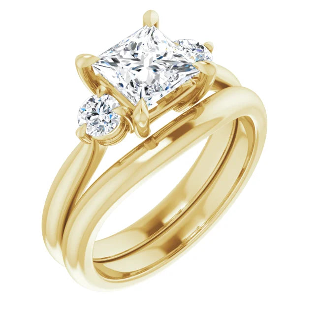 Princess Yellow Gold Tri Stone Moissanite Engagement Ring
