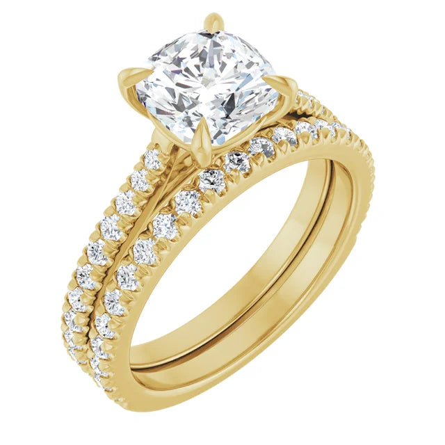 Cushion Yellow Gold Pave Moissanite Engagement Ring
