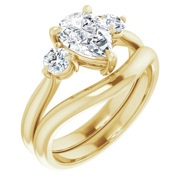 Pear Yellow Gold Tri Stone Moissanite Engagement Ring