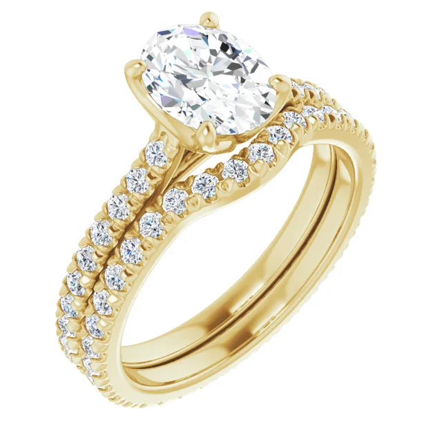 Oval Yellow Gold Pave Moissanite Engagement Ring