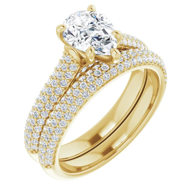 Pear Yellow Gold Pave Moissanite Engagement Ring