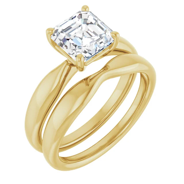 Asscher Yellow Gold Solitaire Moissanite Engagement Ring
