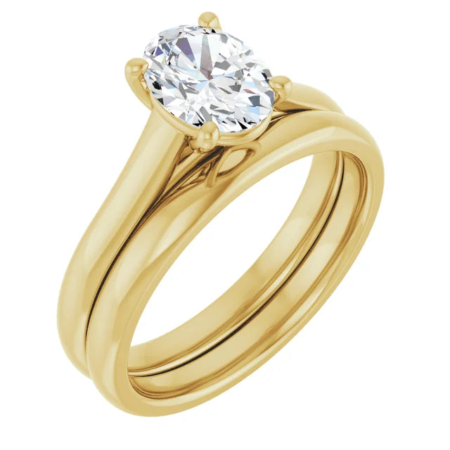 Four Claw Oval Yellow Gold Solitaire Moissanite Engagement Ring