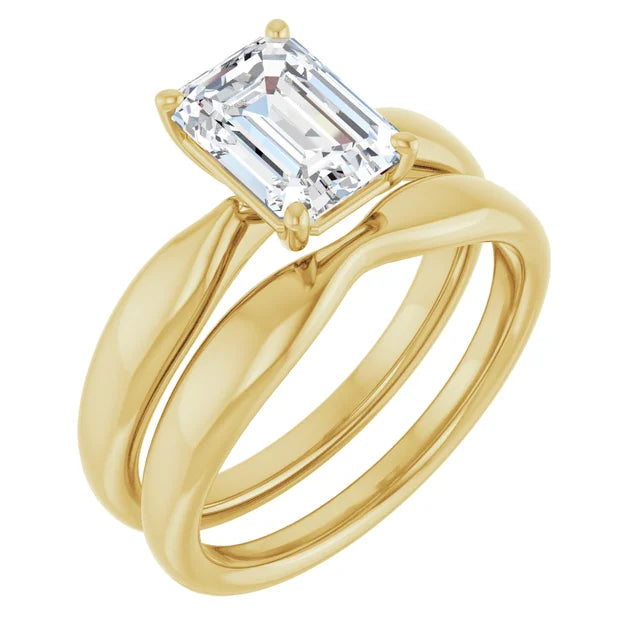 Emerald Yellow Gold Solitaire Moissanite Engagement Ring