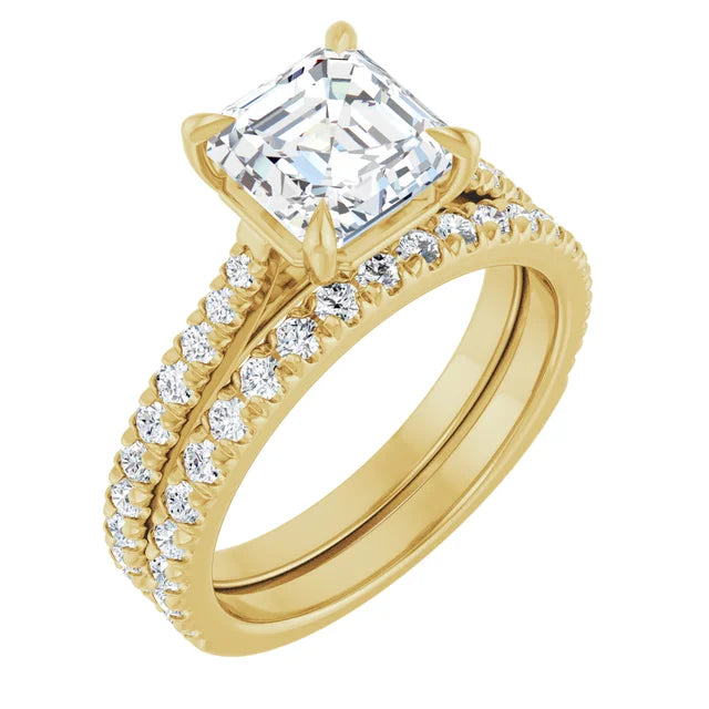 Asscher Yellow Gold Pave Moissanite Engagement Ring