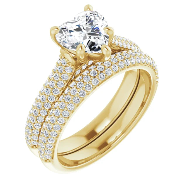 Heart Yellow Gold Pave Moissanite Engagement Ring