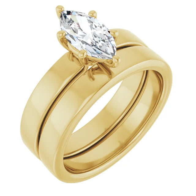 Marquise Wide Band Solitaire Engagement Ring