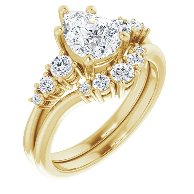 Pear Multi Stone Accent Style Engagement Ring