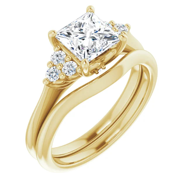 Princess Yellow Gold Accent Style Moissanite Engagement Ring