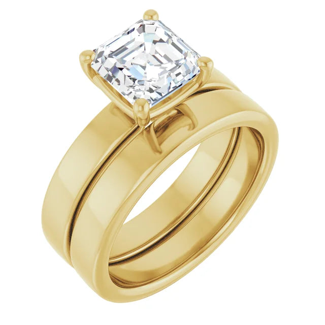 Asscher Wide Band Solitaire Engagement Ring