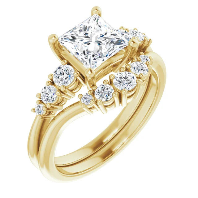 Princess Yellow Gold Accent Moissanite Engagement Ring