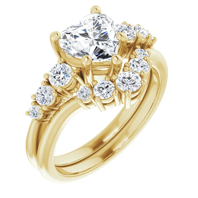Heart Yellow Gold Accent Moissanite Engagement Ring