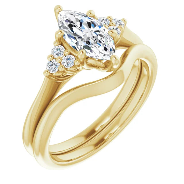 Marquise Yellow Gold Accent Style Moissanite Engagement Ring