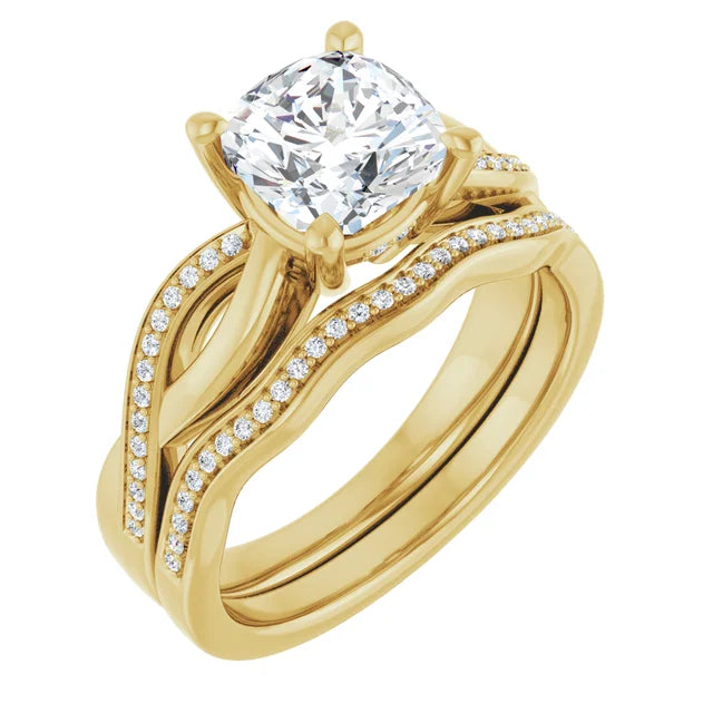 Cushion Yellow Gold Twist Band Moissanite Engagement Ring