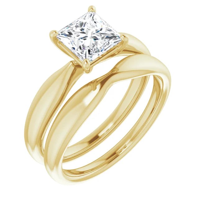 Princess Yellow Gold Solitaire Moissanite Engagement Ring