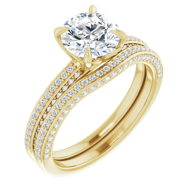 Round Brilliant Yellow Gold Pave Moissanite Engagement Ring