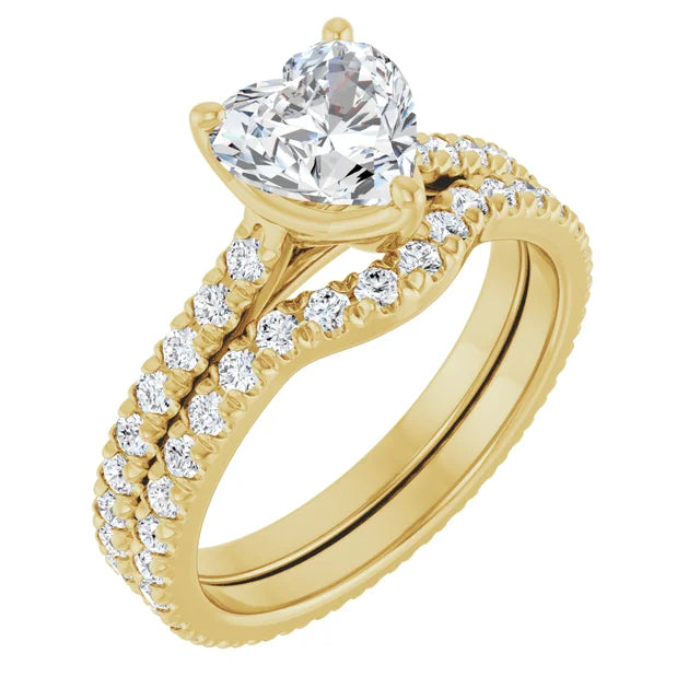 Heart Yellow Gold Pave Moissanite Engagement Ring
