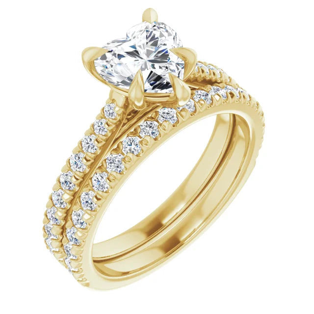Heart Yellow Gold Pave Moissanite Engagement Ring