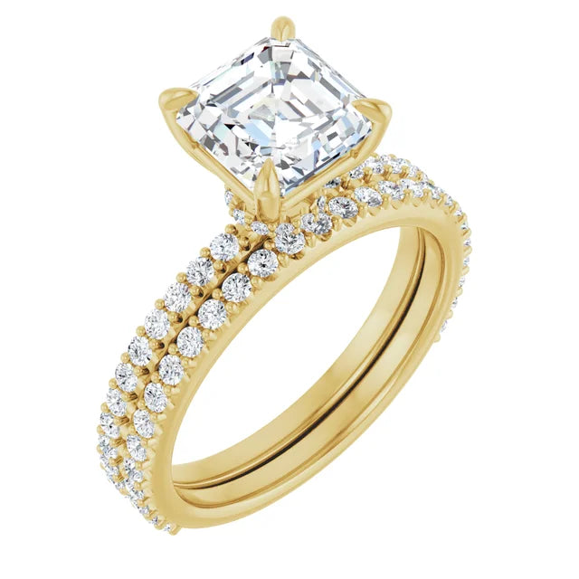 Asscher Yellow Gold Pave Moissanite Engagement Ring