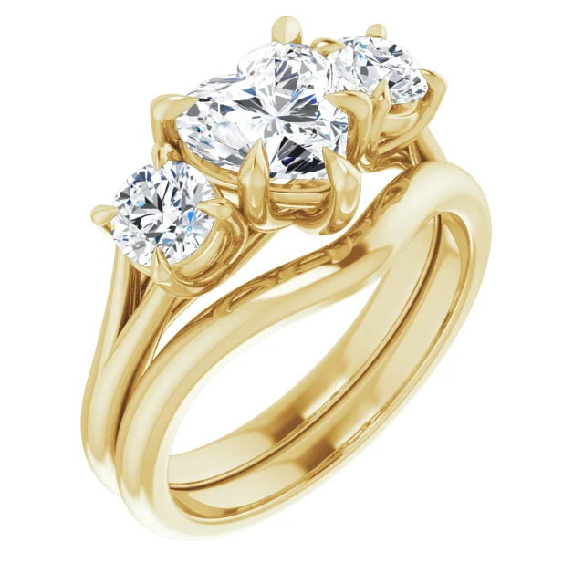 Heart Yellow Gold Tri Stone Moissanite Engagement Ring