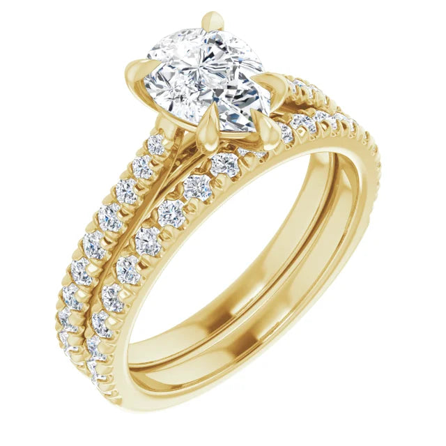 Pear Yellow Gold Pave Moissanite Engagement Ring