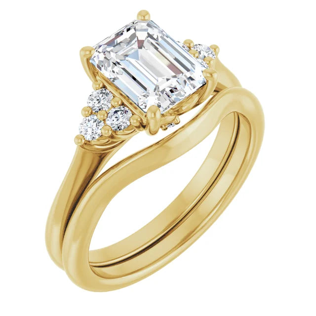 Emerald Yellow Gold Accent Style Moissanite Engagement Ring
