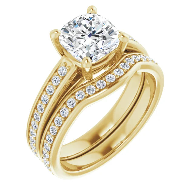 Cushion Yellow Gold Claw Set Style Moissanite Engagement Ring