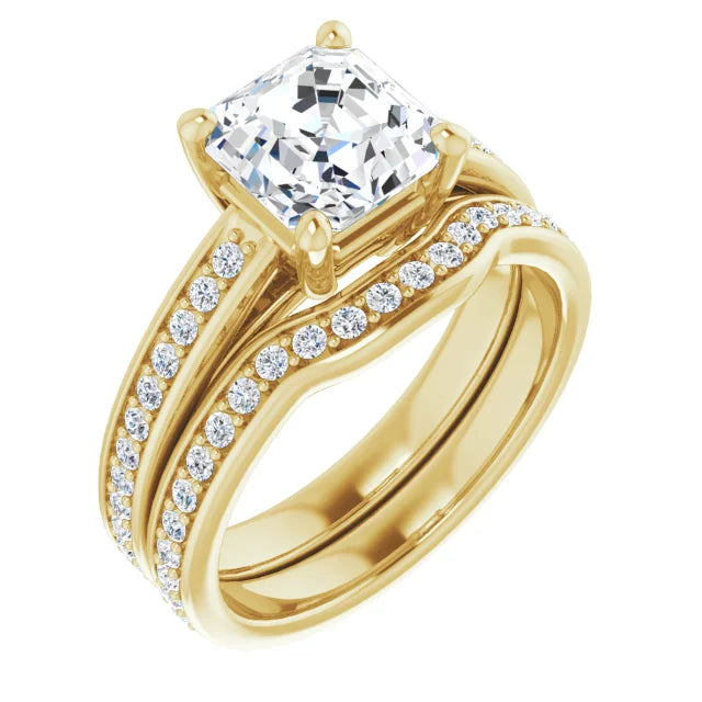 Asscher Yellow Gold Claw Set Style Moissanite Engagement Ring