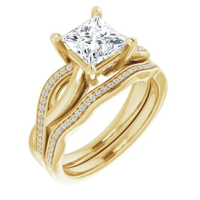 Princess Yellow Gold Twist Band Moissanite Engagement Ring