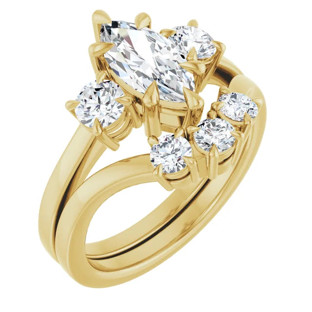 Marquise Yellow Gold Tri Stone Moissanite Engagement Ring